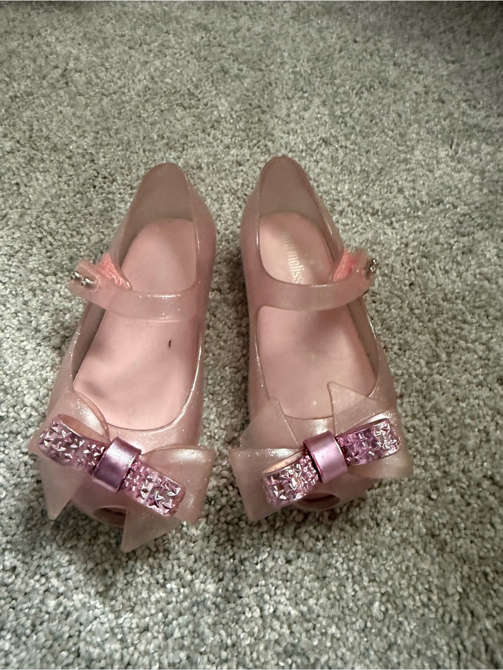 Girls Pink Jelly Mini Melissa Shoes with Decorative Bow